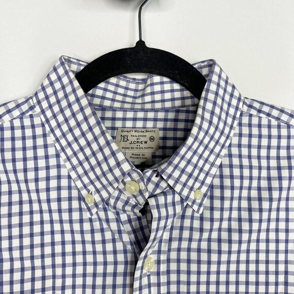 J Crew Mens Medium M Set of 2 Plaid Button Down Dress Shirts White Blue Cotton - Picture 13 of 14